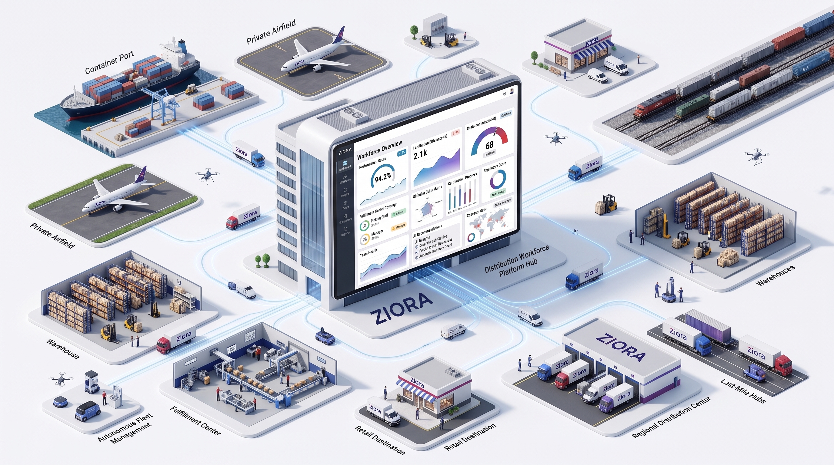 Ziora distribution and logistics dashboard with safety training, equipment certification and onboarding