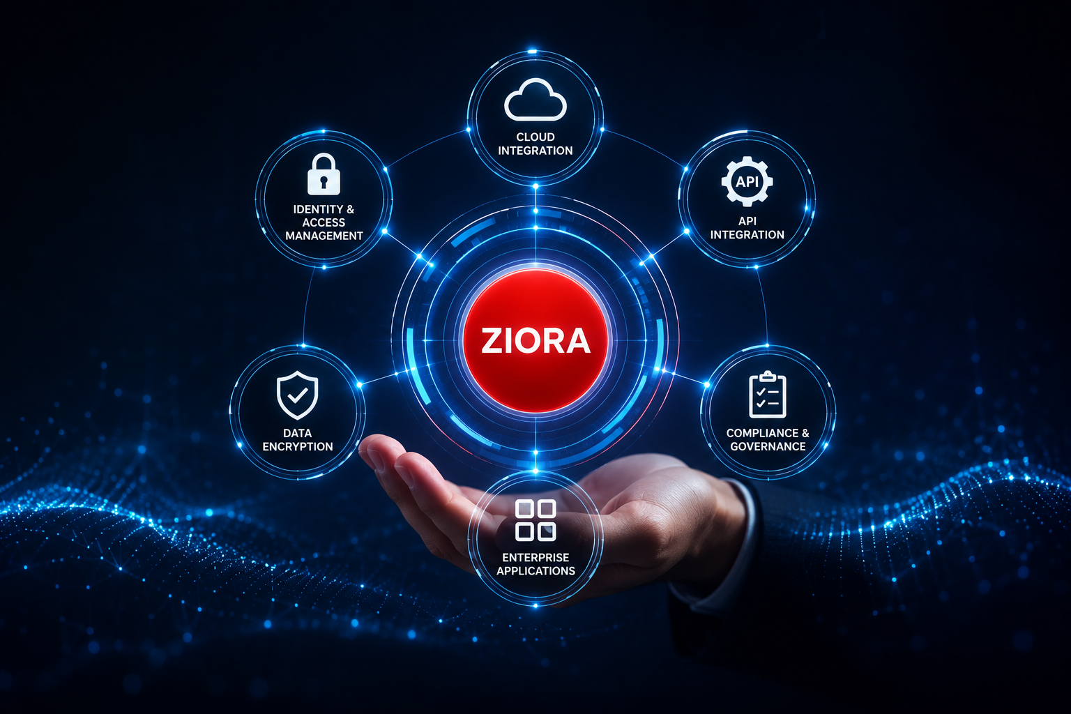 Ziora enterprise security and integrations dashboard with SSO, access control and connectors