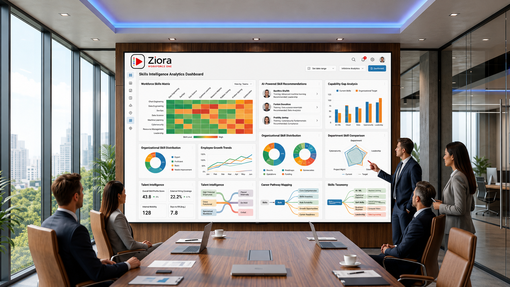 Ziora skills intelligence analytics showing workforce capabilities and gaps